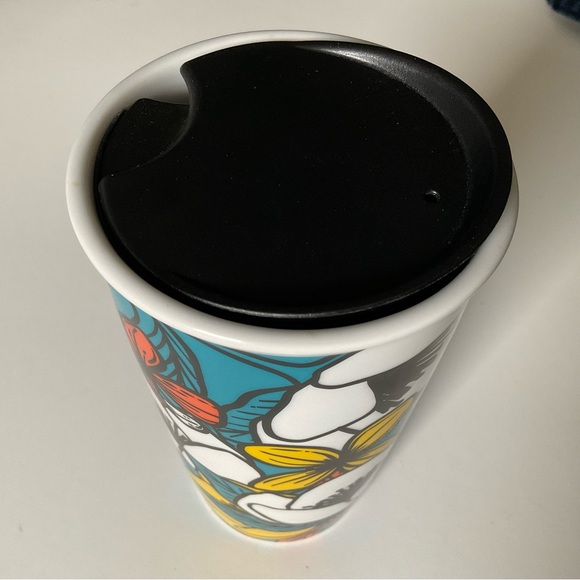 STARBUCKS Ceramic Traveler Coffee Mug Tumbler 12 oz incl Lid Teal FLORAL Design - Picture 5 of 11